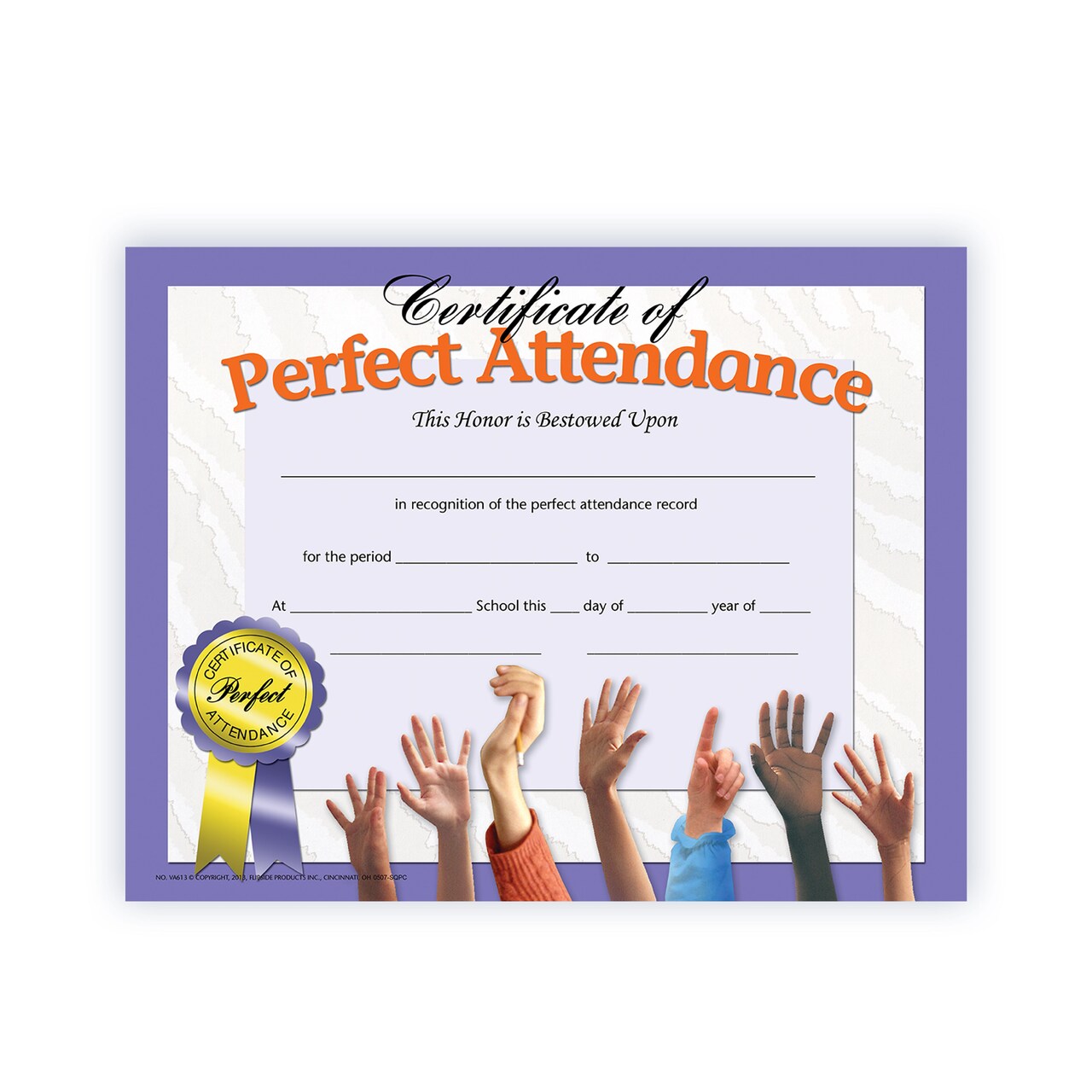 Flipside Products Perfect Attendance Certificates, Recognition, Award Students, Incentive, No Missed Days, 8.5" x 11", 30 Per Pack, 5 Packs